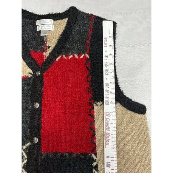 Christopher & Banks XL Patchwork Knit Vest Hand Embroidered Mohair Blend Women's - Picture 6 of 10